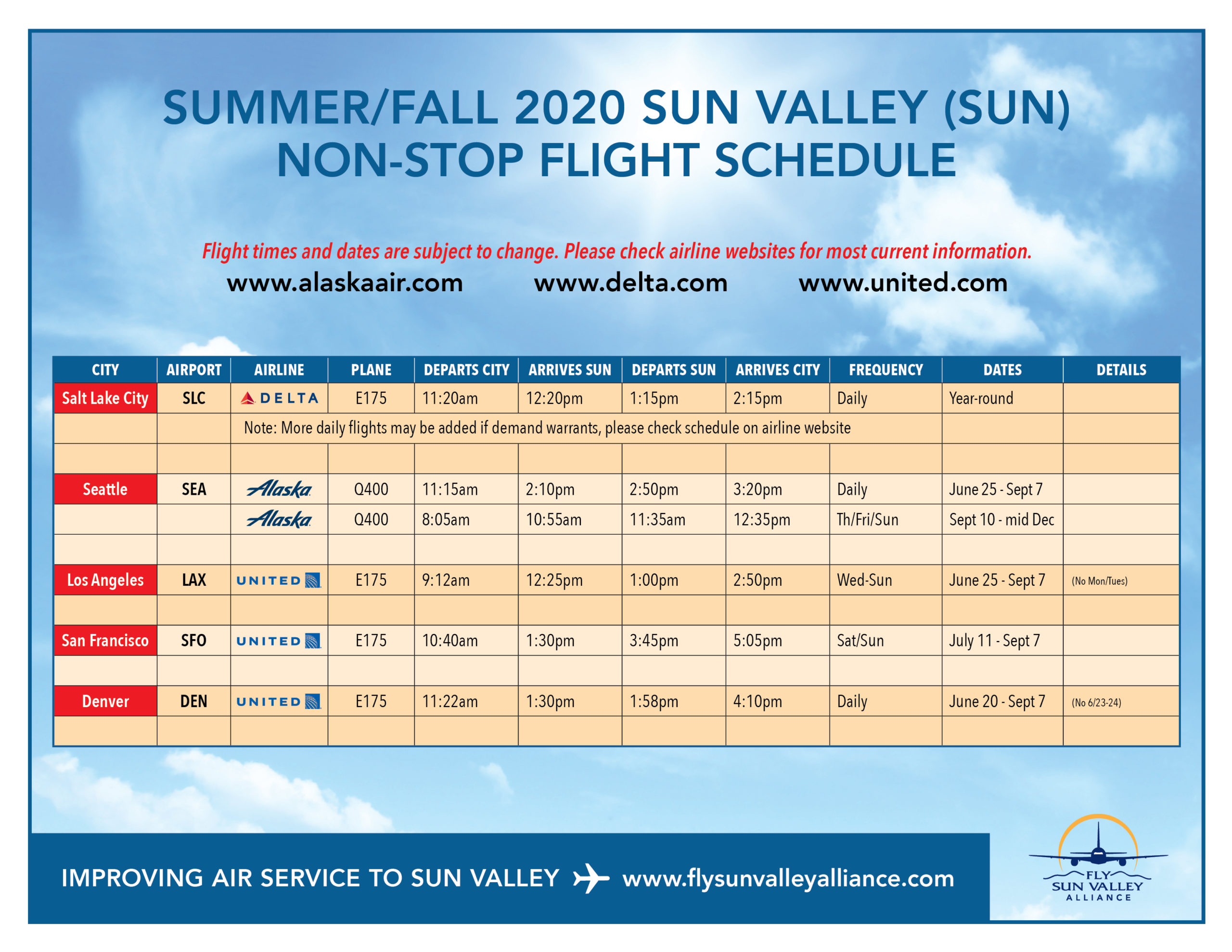 2020 Summer & Fall Flight Schedule